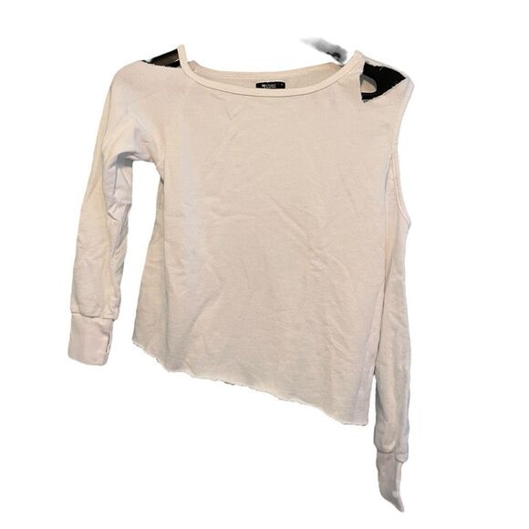 Michael Lauren Distressed Sweatshirt White French Terry Long Sleeve Crewneck S - Picture 2 of 11